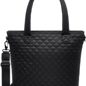 Simple Modern Quilted Tote Bag for Women | Medium Size w/Compartments & Laptop Sleeve | Adjustable Strap | Zipper Top