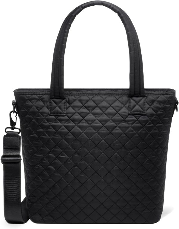 Simple Modern Quilted Tote Bag for Women | Medium Size w/Compartments & Laptop Sleeve | Adjustable Strap | Zipper Top