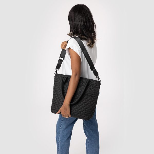 Simple Modern Quilted Tote Bag for Women | Medium Size w/Compartments & Laptop Sleeve | Adjustable Strap | Zipper Top - Image 6