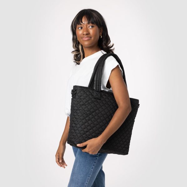 Simple Modern Quilted Tote Bag for Women | Medium Size w/Compartments & Laptop Sleeve | Adjustable Strap | Zipper Top - Image 7