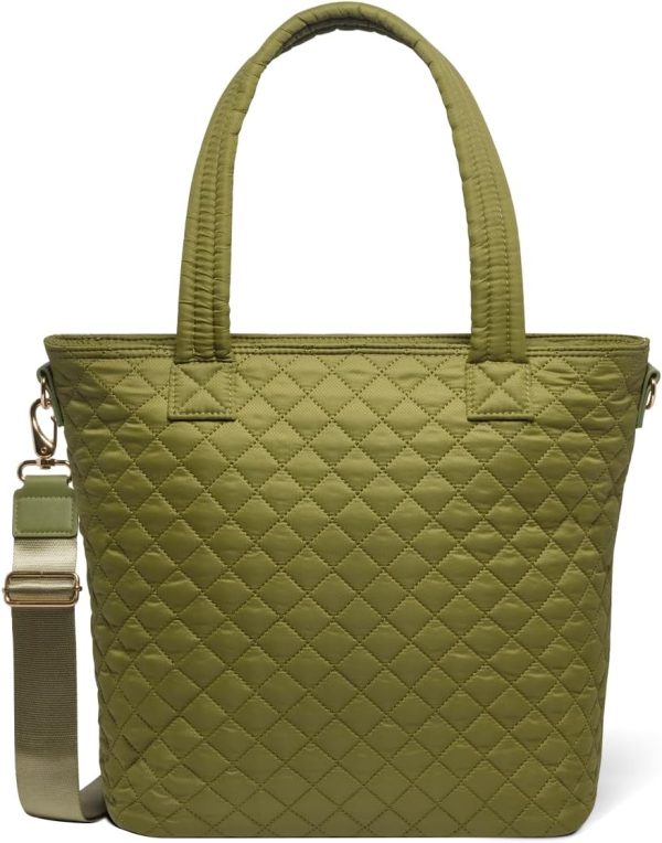 Simple Modern Quilted Tote Bag for Women | Medium Size w/Compartments & Laptop Sleeve | Adjustable Strap | Zipper Top - Image 8