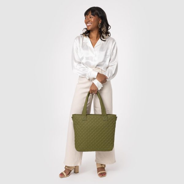 Simple Modern Quilted Tote Bag for Women | Medium Size w/Compartments & Laptop Sleeve | Adjustable Strap | Zipper Top - Image 10