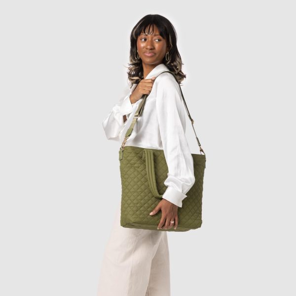 Simple Modern Quilted Tote Bag for Women | Medium Size w/Compartments & Laptop Sleeve | Adjustable Strap | Zipper Top - Image 11