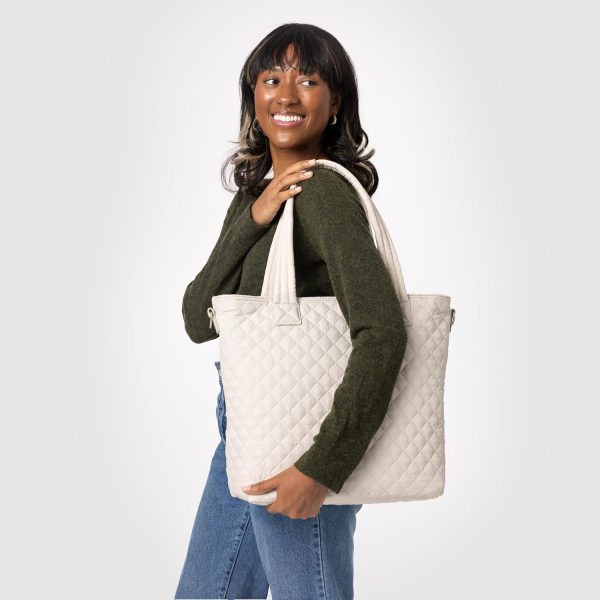 Simple Modern Quilted Tote Bag for Women | Medium Size w/Compartments & Laptop Sleeve | Adjustable Strap | Zipper Top - Image 18