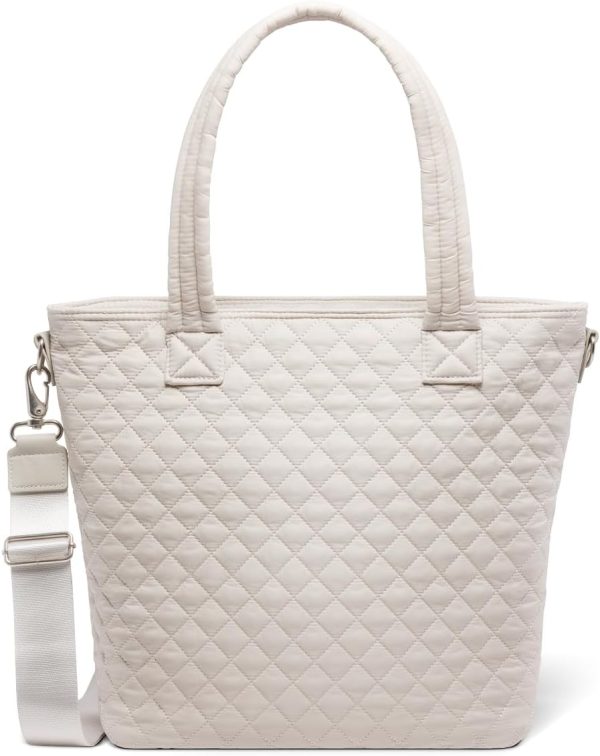 Simple Modern Quilted Tote Bag for Women | Medium Size w/Compartments & Laptop Sleeve | Adjustable Strap | Zipper Top - Image 21