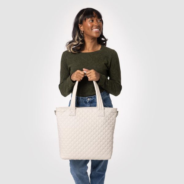 Simple Modern Quilted Tote Bag for Women | Medium Size w/Compartments & Laptop Sleeve | Adjustable Strap | Zipper Top - Image 23