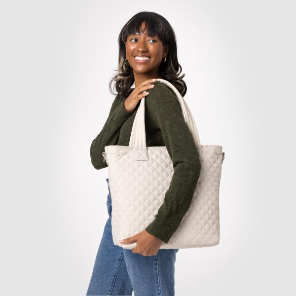 Simple Modern Quilted Tote Bag for Women | Medium Size w/Compartments & Laptop Sleeve | Adjustable Strap | Zipper Top - Image 26