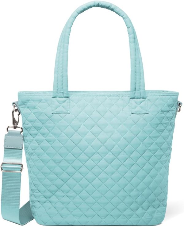 Simple Modern Quilted Tote Bag for Women | Medium Size w/Compartments & Laptop Sleeve | Adjustable Strap | Zipper Top - Image 27
