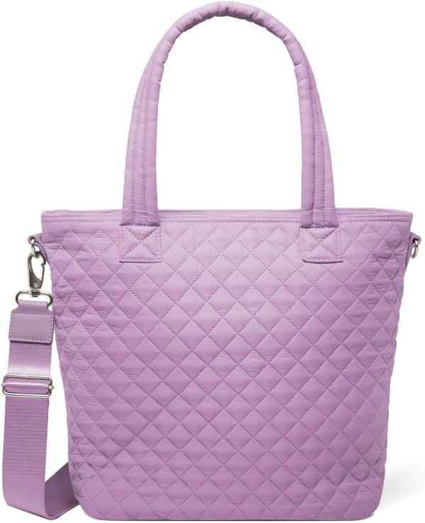 Simple Modern Quilted Tote Bag for Women | Medium Size w/Compartments & Laptop Sleeve | Adjustable Strap | Zipper Top - Image 29