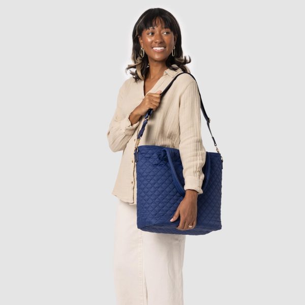 Simple Modern Quilted Tote Bag for Women | Medium Size w/Compartments & Laptop Sleeve | Adjustable Strap | Zipper Top - Image 34