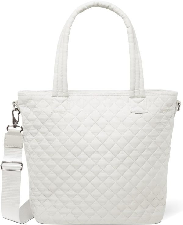 Simple Modern Quilted Tote Bag for Women | Medium Size w/Compartments & Laptop Sleeve | Adjustable Strap | Zipper Top - Image 38
