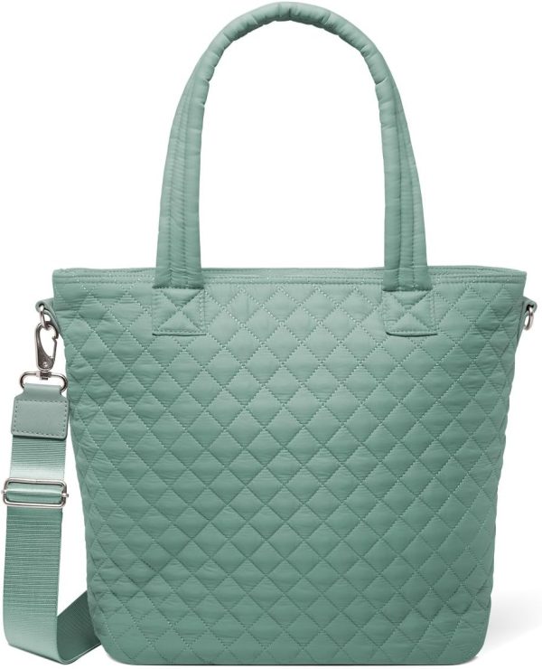 Simple Modern Quilted Tote Bag for Women | Medium Size w/Compartments & Laptop Sleeve | Adjustable Strap | Zipper Top - Image 40