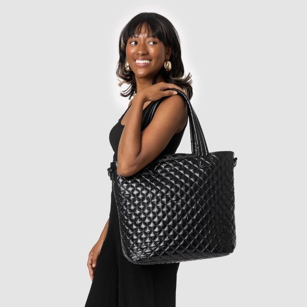 Simple Modern Quilted Tote Bag for Women | Medium Size w/Compartments & Laptop Sleeve | Adjustable Strap | Zipper Top - Image 45