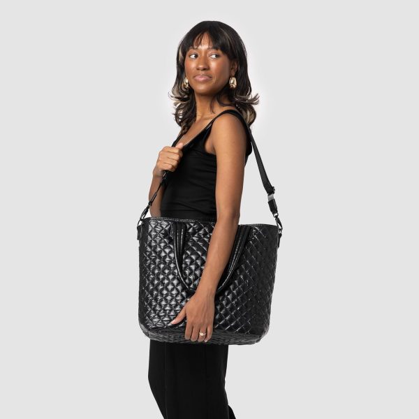 Simple Modern Quilted Tote Bag for Women | Medium Size w/Compartments & Laptop Sleeve | Adjustable Strap | Zipper Top - Image 46