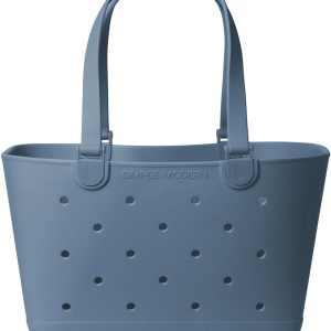 Simple Modern Large Beach Bag | Waterproof Getaway Rubber Tote with Zipper Pocket for Travel, Pool, Boat, Groceries, Sports | Blue Dune