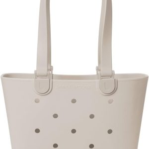 Simple Modern Medium Beach Bag | Waterproof Getaway Rubber Tote with Zipper Pocket for Travel, Pool, Boat, Groceries, Sports | Almond Birch