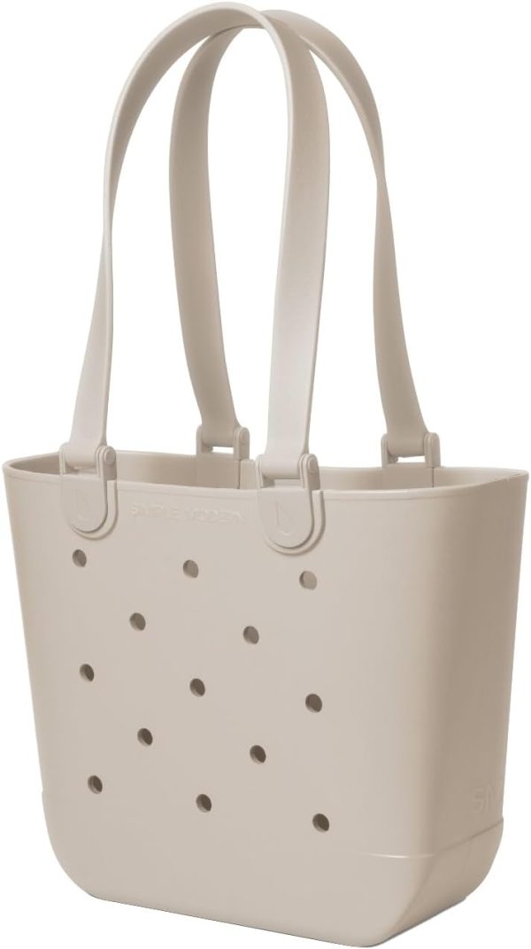 Simple Modern Medium Beach Bag | Waterproof Getaway Rubber Tote with Zipper Pocket for Travel, Pool, Boat, Groceries, Sports | Almond Birch - Image 2