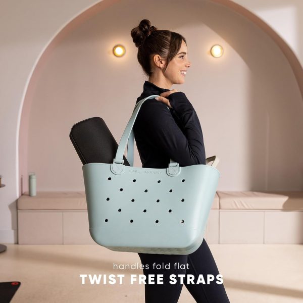 Simple Modern Medium Beach Bag | Waterproof Getaway Rubber Tote with Zipper Pocket for Travel, Pool, Boat, Groceries, Sports | Almond Birch - Image 6