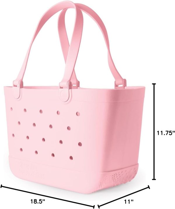 Simple Modern Medium Beach Bag | Waterproof Getaway Rubber Tote with Zipper Pocket for Travel, Pool, Boat, Groceries, Sports | Almond Birch - Image 33
