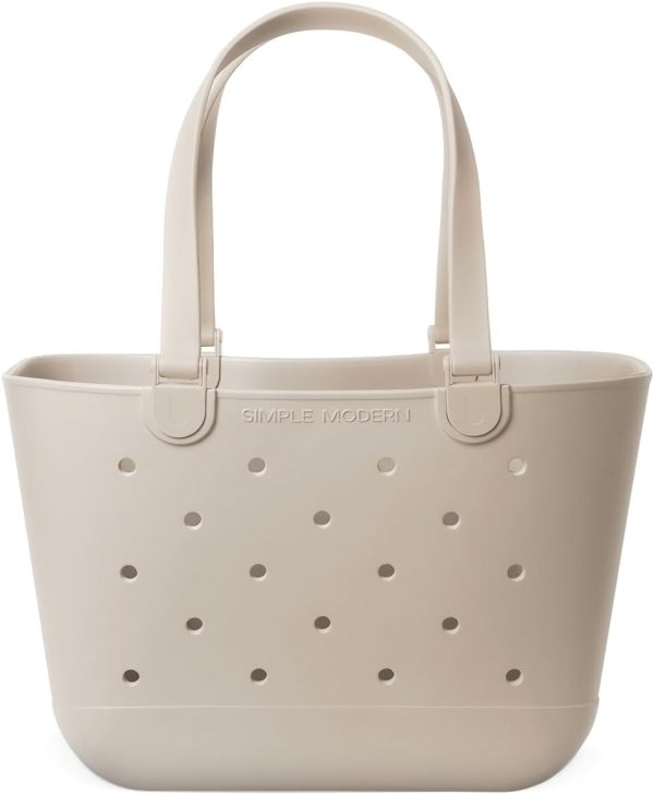 Simple Modern Medium Beach Bag | Waterproof Getaway Rubber Tote with Zipper Pocket for Travel, Pool, Boat, Groceries, Sports | Almond Birch - Image 48