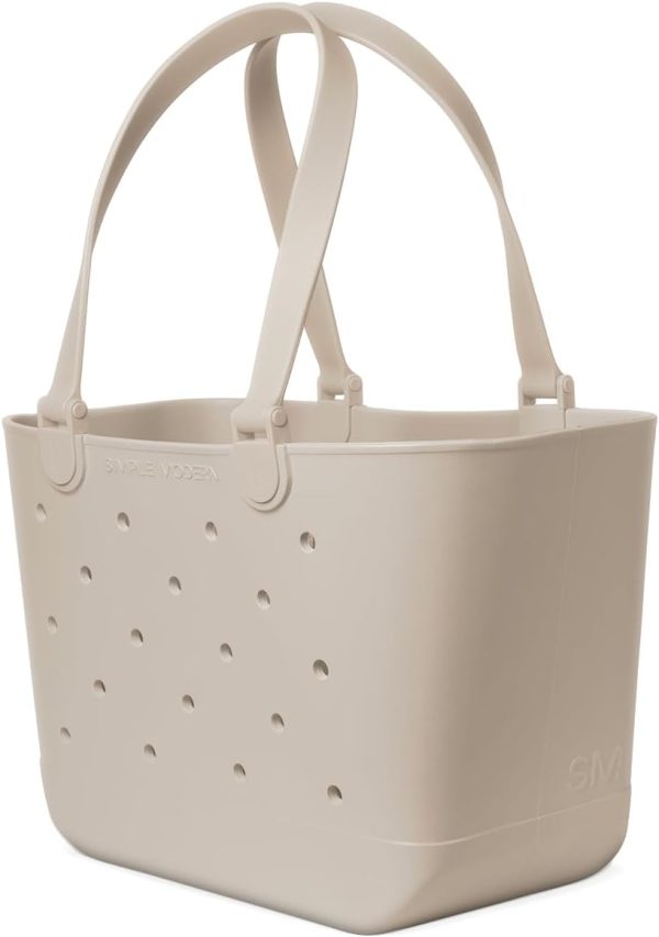 Simple Modern Medium Beach Bag | Waterproof Getaway Rubber Tote with Zipper Pocket for Travel, Pool, Boat, Groceries, Sports | Almond Birch - Image 49