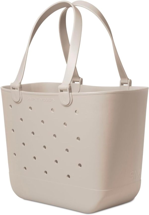 Simple Modern Medium Beach Bag | Waterproof Getaway Rubber Tote with Zipper Pocket for Travel, Pool, Boat, Groceries, Sports | Almond Birch - Image 56