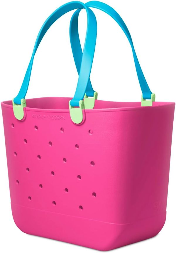 Simple Modern Medium Beach Bag | Waterproof Getaway Rubber Tote with Zipper Pocket for Travel, Pool, Boat, Groceries, Sports | Almond Birch - Image 79