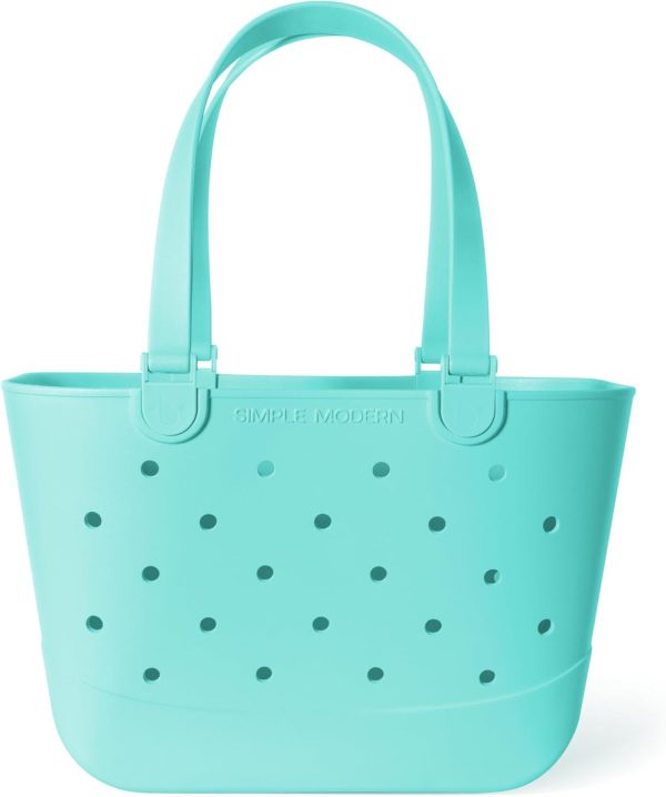 Simple Modern Medium Beach Bag | Waterproof Getaway Rubber Tote with Zipper Pocket for Travel, Pool, Boat, Groceries, Sports | Almond Birch - Image 86