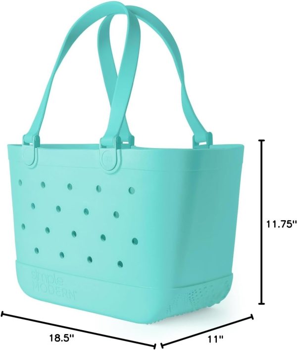 Simple Modern Medium Beach Bag | Waterproof Getaway Rubber Tote with Zipper Pocket for Travel, Pool, Boat, Groceries, Sports | Almond Birch - Image 88