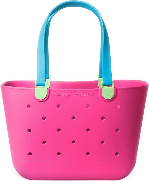 Simple Modern Medium Beach Bag | Waterproof Getaway Rubber Tote with Zipper Pocket for Travel, Pool, Boat, Groceries, Sports | Almond Birch - Image 89