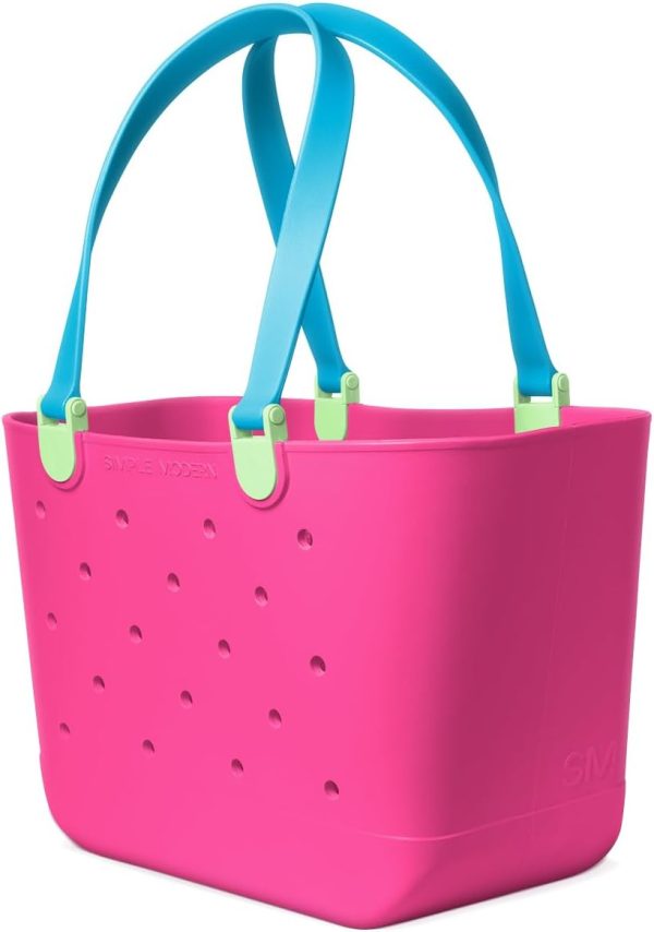Simple Modern Medium Beach Bag | Waterproof Getaway Rubber Tote with Zipper Pocket for Travel, Pool, Boat, Groceries, Sports | Almond Birch - Image 90