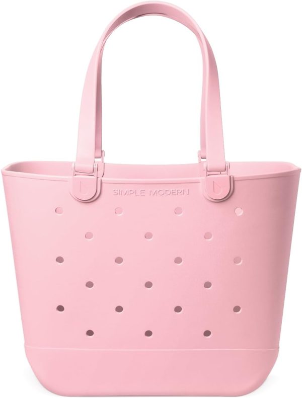 Simple Modern Medium Beach Bag | Waterproof Getaway Rubber Tote with Zipper Pocket for Travel, Pool, Boat, Groceries, Sports | Almond Birch - Image 91