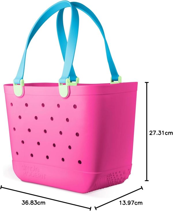 Simple Modern Medium Beach Bag | Waterproof Getaway Rubber Tote with Zipper Pocket for Travel, Pool, Boat, Groceries, Sports | Almond Birch - Image 96