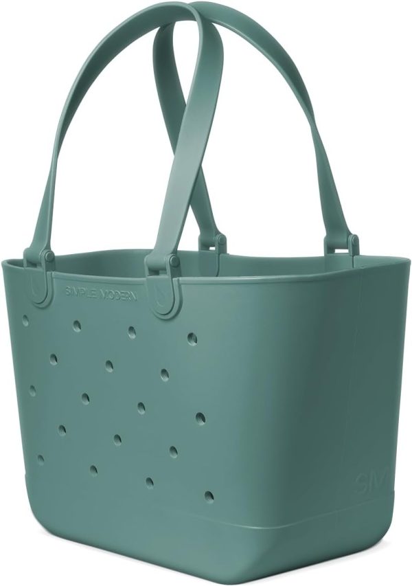 Simple Modern Medium Beach Bag | Waterproof Getaway Rubber Tote with Zipper Pocket for Travel, Pool, Boat, Groceries, Sports | Almond Birch - Image 102
