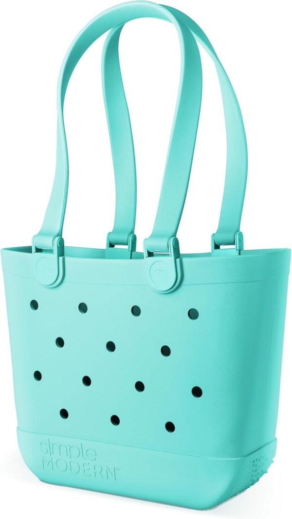 Simple Modern Medium Beach Bag | Waterproof Getaway Rubber Tote with Zipper Pocket for Travel, Pool, Boat, Groceries, Sports | Almond Birch - Image 104
