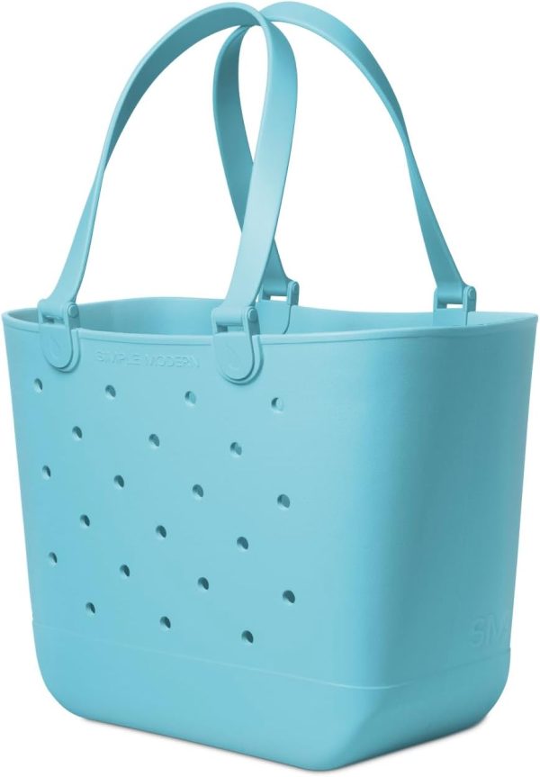 Simple Modern Medium Beach Bag | Waterproof Getaway Rubber Tote with Zipper Pocket for Travel, Pool, Boat, Groceries, Sports | Almond Birch - Image 109